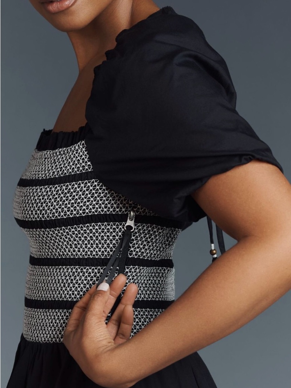 Anthropologie Black Mini Dress with Smocked Bodice - Picture 8 of 8